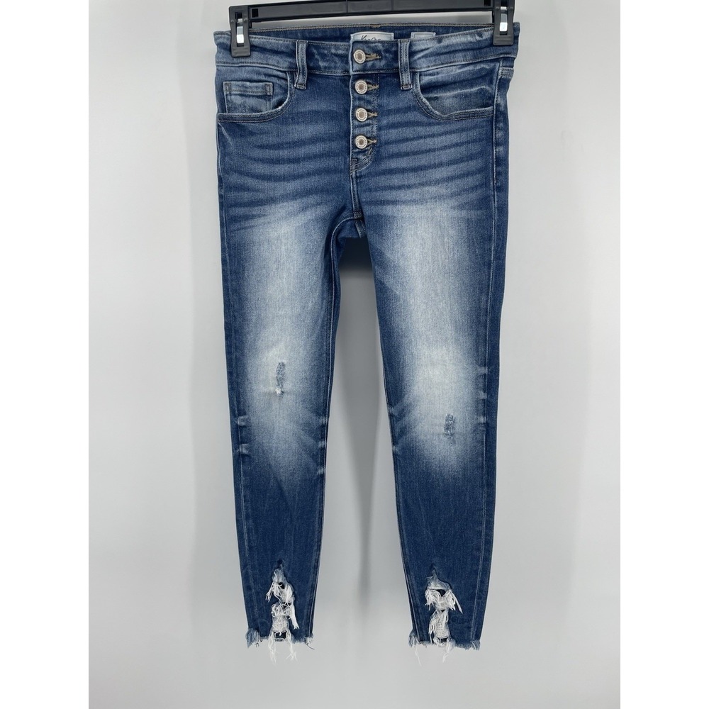 KanCan Signature Jeans Women 25 Blue Low Rise Ankle Skinny Button Fly Distressed
